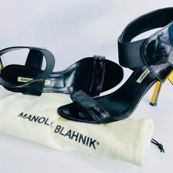 Manolo Blahnik Patent Leather Slingback PEPE Black Sandals - Picture 5 of 16
